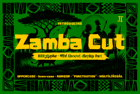 Zamba Cut: A Bold and Wild Linocut Display Font for Creative Projects